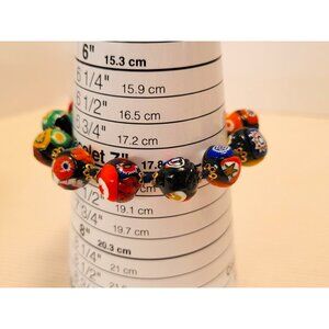Italian Millefiori Art Glass Bead Bracelet Jewelry Gold-Tone Clasp Multi-Color